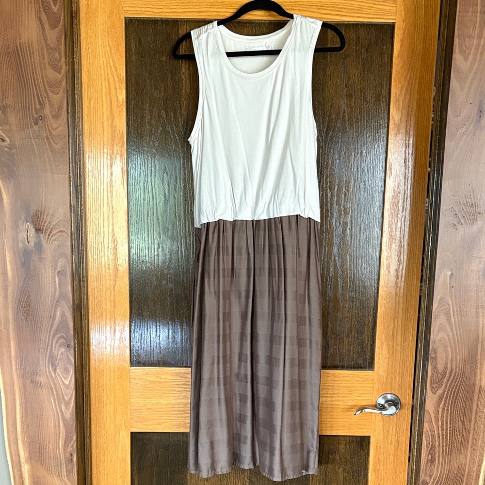 Prana White and Brown Sleeveless Midi Dress